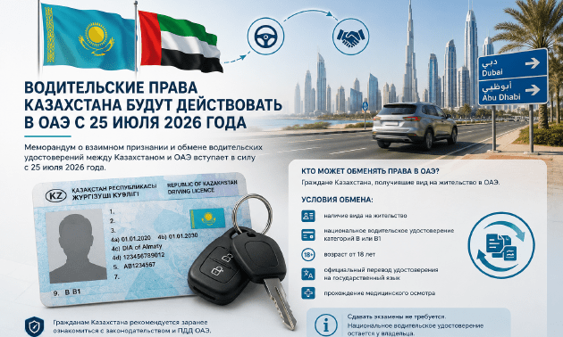 С 25 июля в ОАЭ начнут признавать водительские права Казахстана
