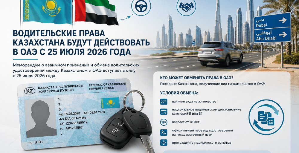 С 25 июля в ОАЭ начнут признавать водительские права Казахстана