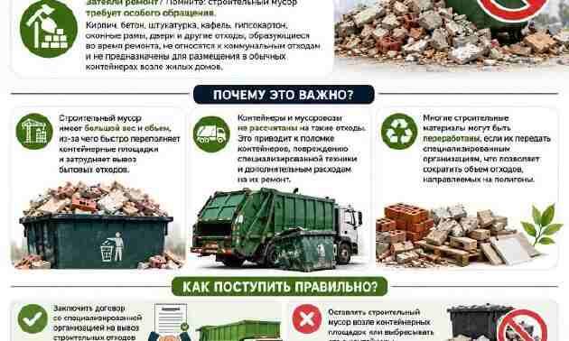 Строительный мусор нельзя выбрасывать в обычные контейнеры: что нужно знать