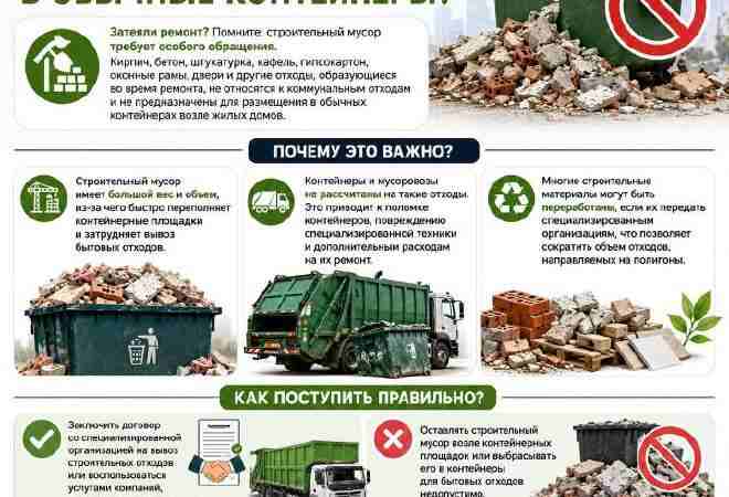 Строительный мусор нельзя выбрасывать в обычные контейнеры: что нужно знать