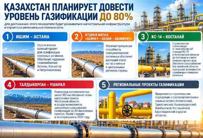 Казахстан планирует довести уровень газификации до 80%