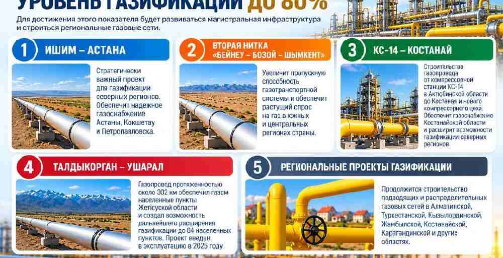 Казахстан планирует довести уровень газификации до 80%